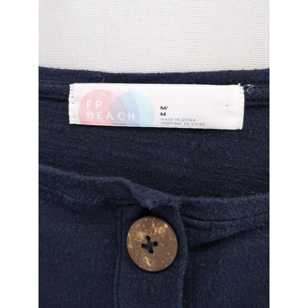 Free People FP Beach Dress Womens Medium Navy Blue Button Front Balloon Sleeve - Picture 8 of 11